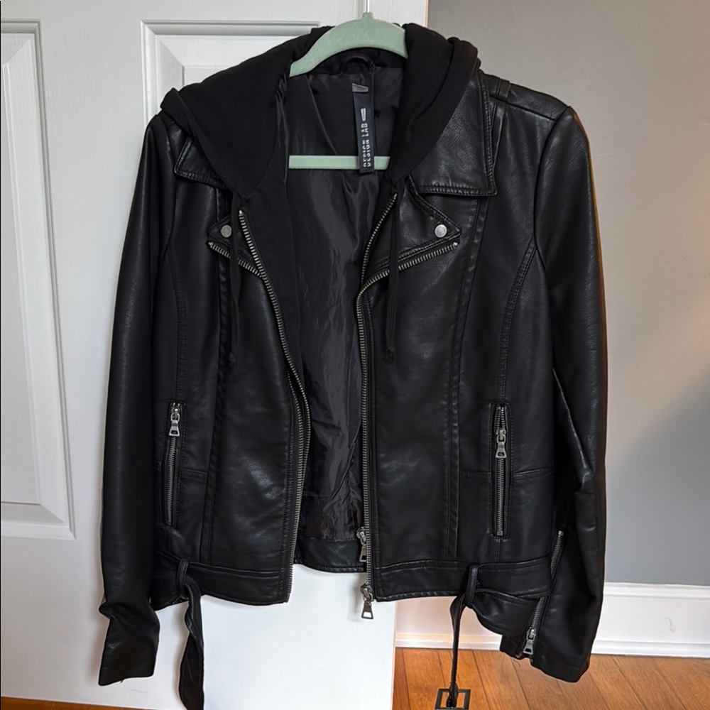 Black Leather Jacket with Hood